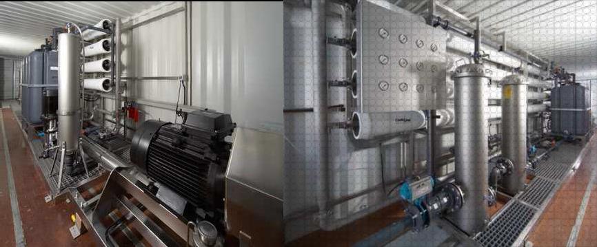 Containerized water treatment plant interior