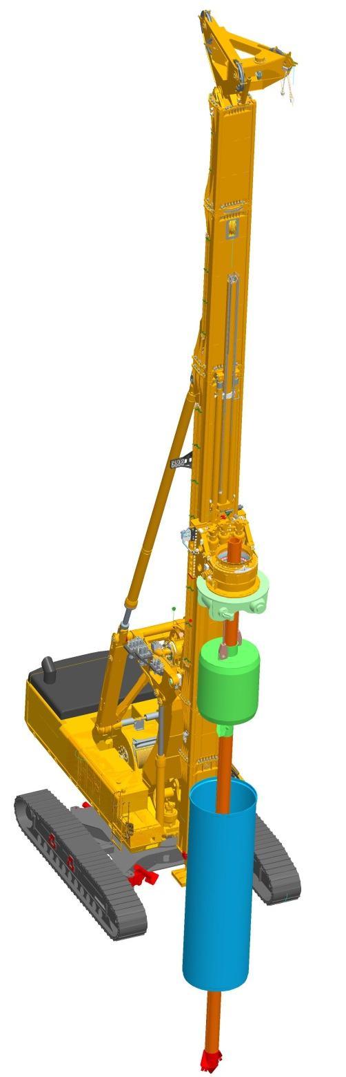 3D rendering of the drilling rig and casing
